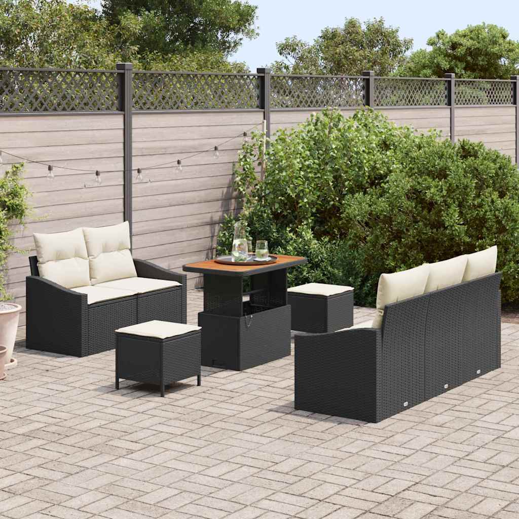 Tuinbankenset met kussen 8 pcs Zwart poly rattan is nu te koop bij PeponiXL, paradijselijk wonen!