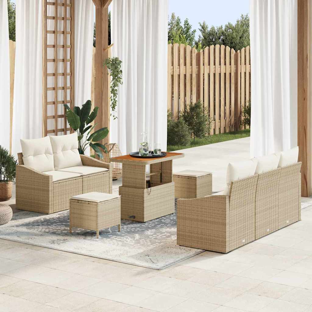 Tuinbankenset met kussen 8 pcs Beige poly rattan