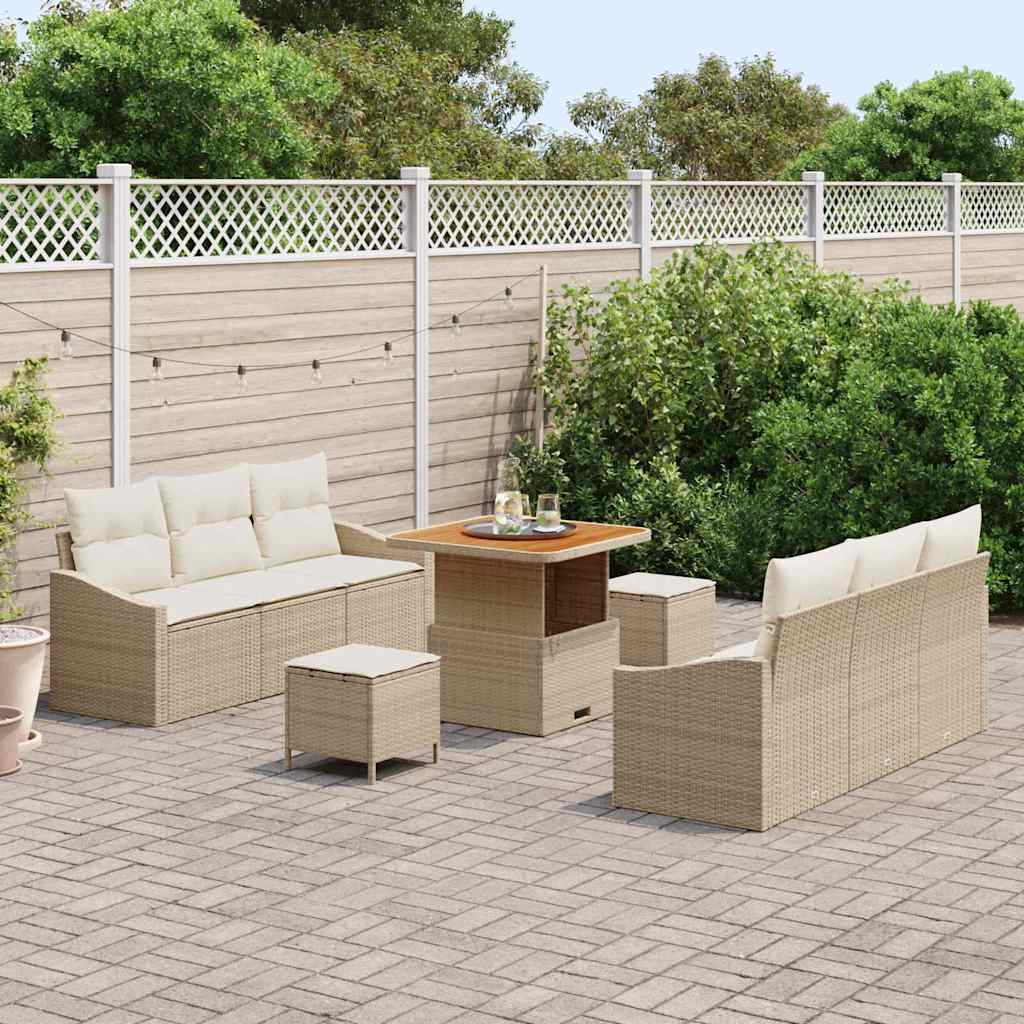 Tuinbankenset met kussen 9 pcs Beige poly rattan