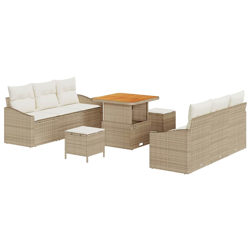 Tuinbankenset met kussen 9 pcs Beige poly rattan