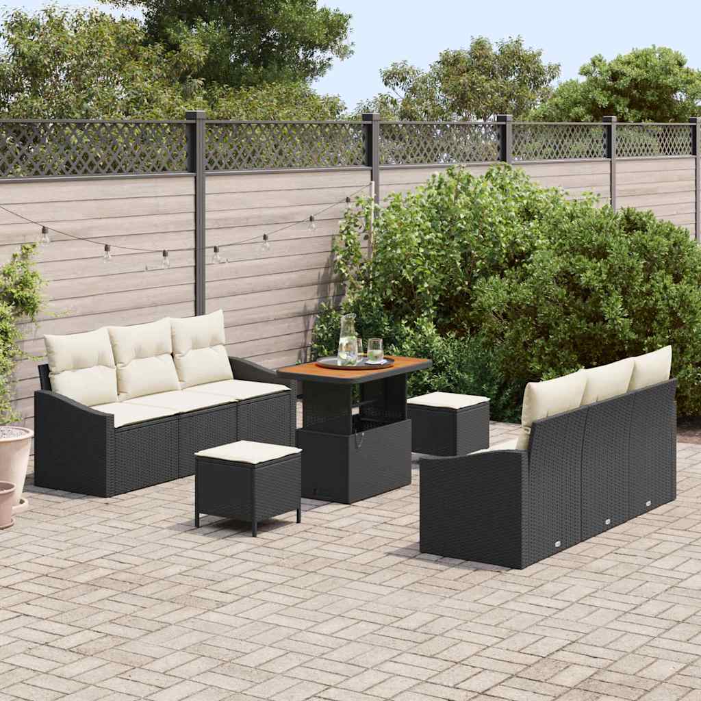 Tuinbankenset met kussen 9 pcs Zwart poly rattan is nu te koop bij PeponiXL, paradijselijk wonen!