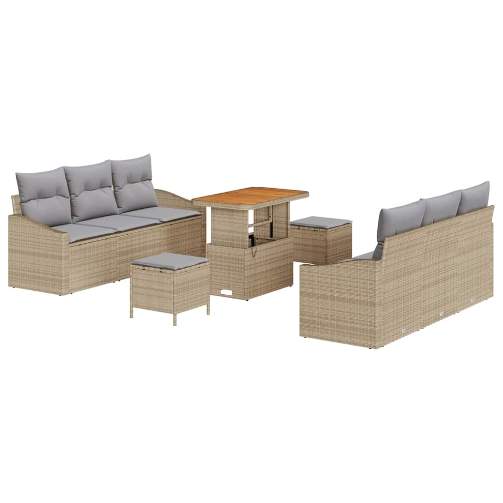 Tuinbankenset met kussen 9 pcs Beige poly rattan is nu te koop bij PeponiXL, paradijselijk wonen!