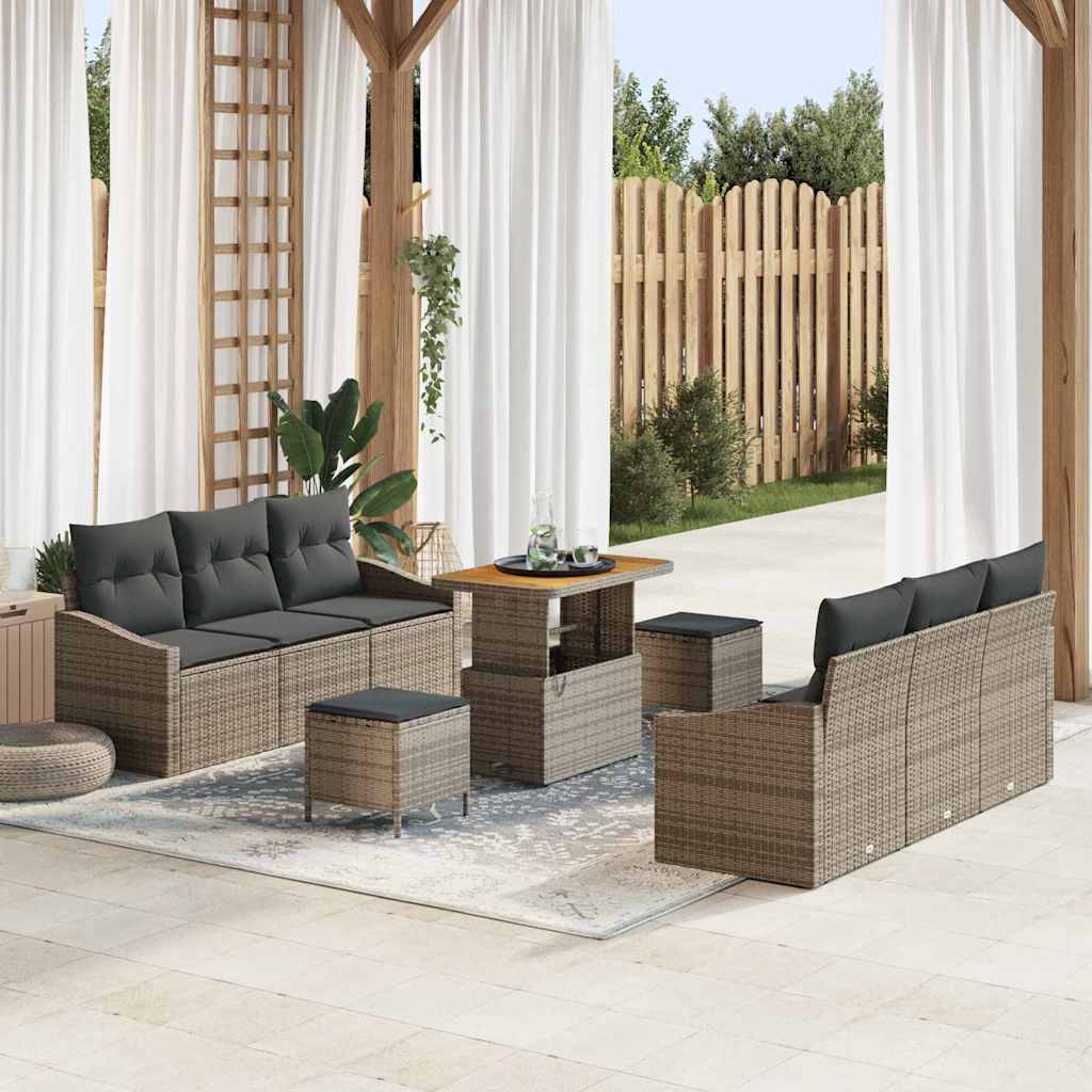 Tuinbankenset met kussen 9 pcs Grijs poly rattan is nu te koop bij PeponiXL, paradijselijk wonen!