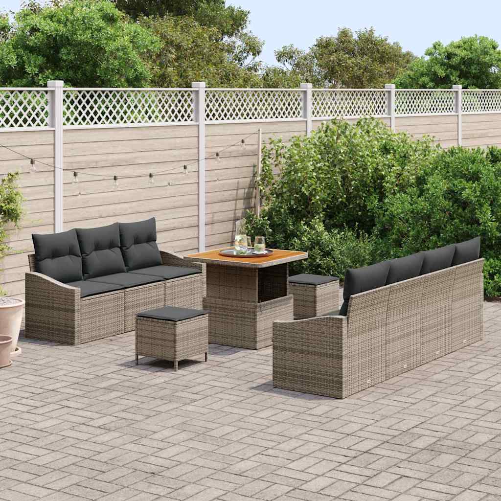 Tuinbankenset met kussen 10 pcs Grijs poly rattan is nu te koop bij PeponiXL, paradijselijk wonen!