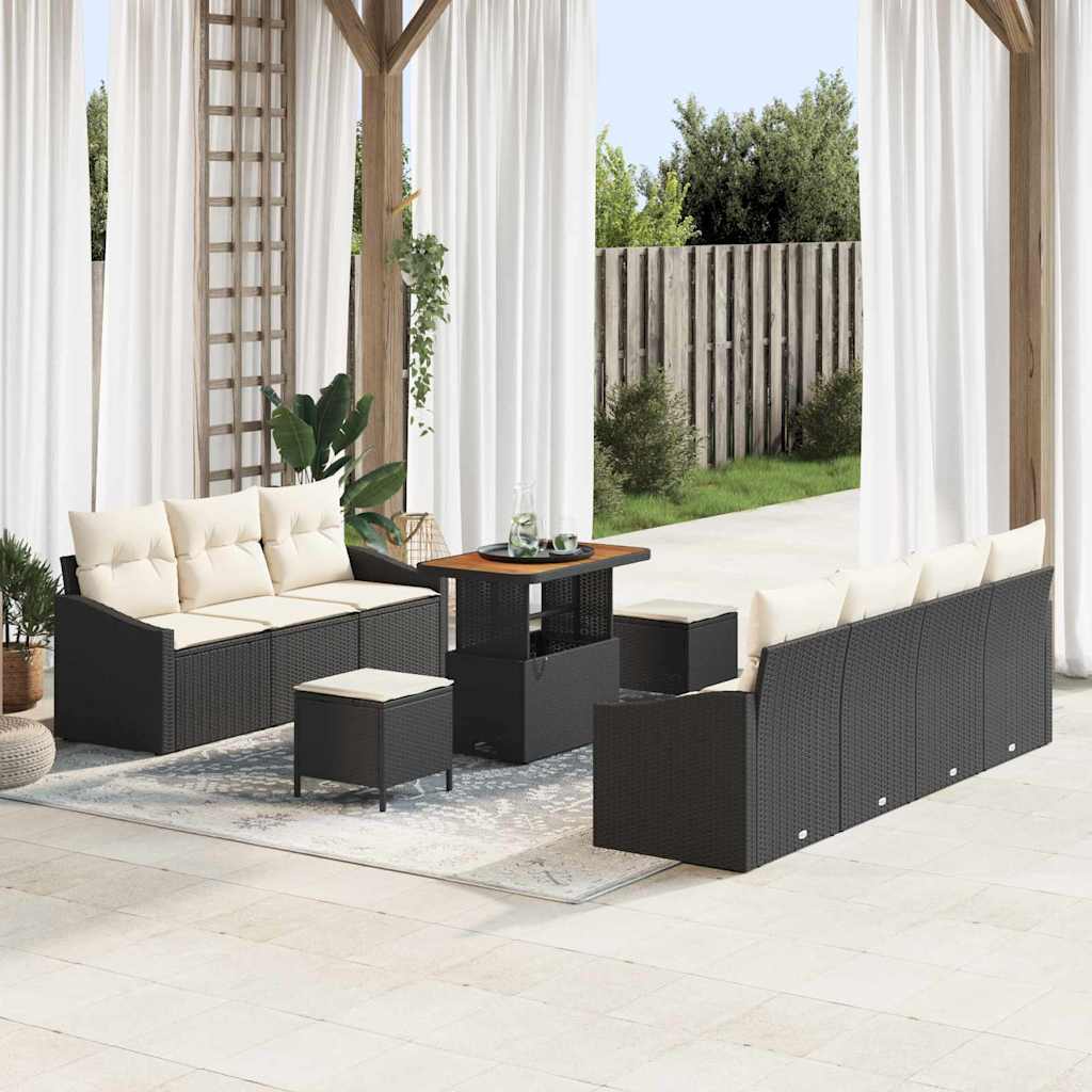 Tuinbankenset met kussen 10 pcs Zwart poly rattan is nu te koop bij PeponiXL, paradijselijk wonen!