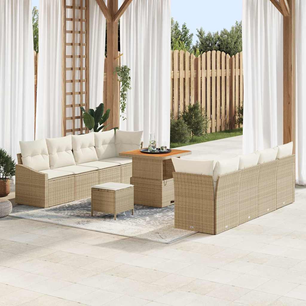 Tuinbankenset met kussen 11 pcs Beige poly rattan is nu te koop bij PeponiXL, paradijselijk wonen!