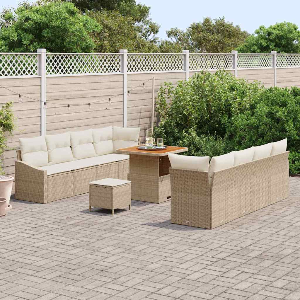 Tuinbankenset met kussen 11 pcs Beige poly rattan is nu te koop bij PeponiXL, paradijselijk wonen!