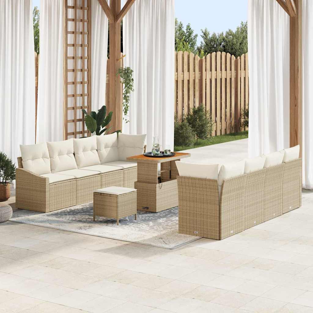 Tuinbankenset met kussen 11 pcs Beige poly rattan is nu te koop bij PeponiXL, paradijselijk wonen!