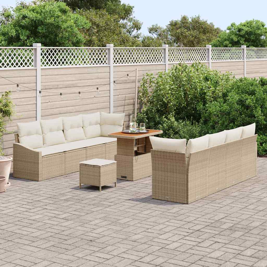 Tuinbankenset met kussen 11 pcs Beige poly rattan is nu te koop bij PeponiXL, paradijselijk wonen!