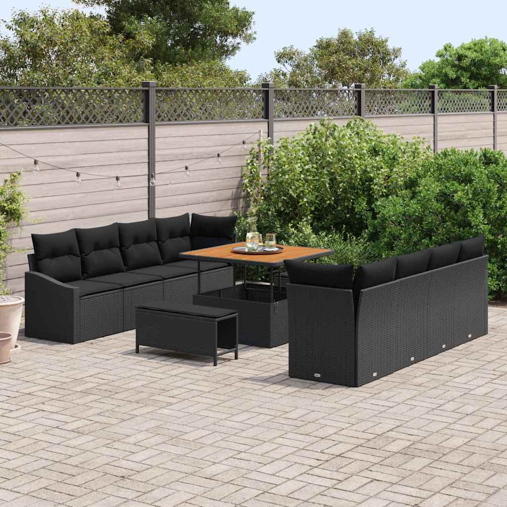 Tuinbankenset met kussen 11 pcs Zwart poly rattan is nu te koop bij PeponiXL, paradijselijk wonen!