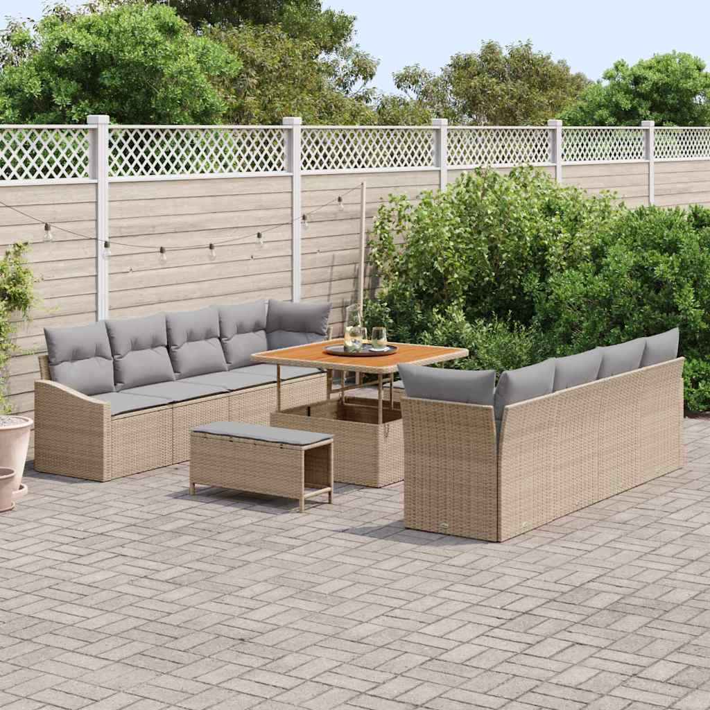 Tuinbankenset met kussen 11 pcs Beige poly rattan is nu te koop bij PeponiXL, paradijselijk wonen!