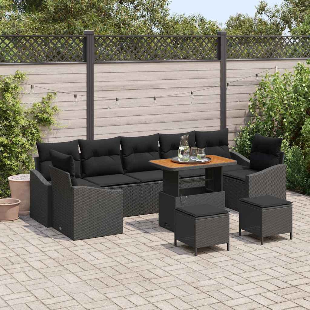 Tuinbankenset met kussen 10 pcs Zwart poly rattan is nu te koop bij PeponiXL, paradijselijk wonen!
