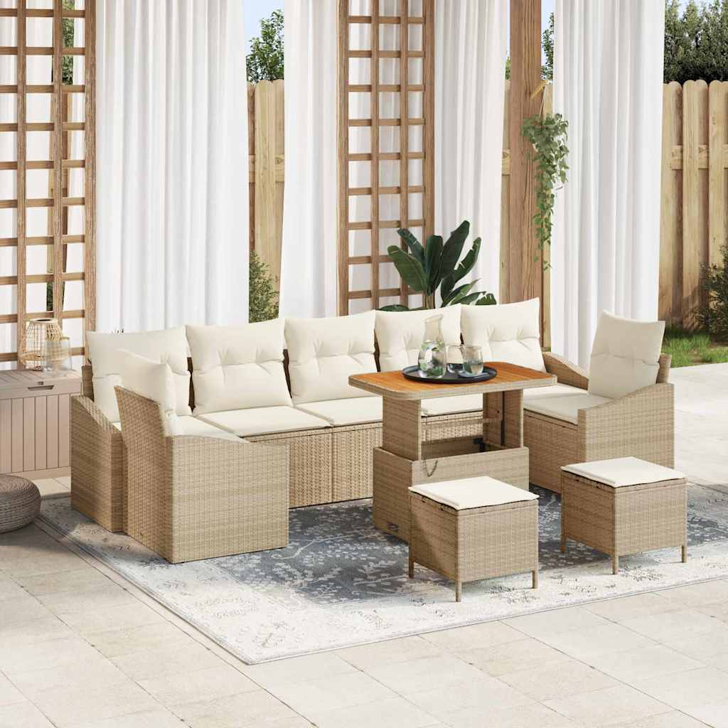 Tuinbankenset met kussen 10 pcs Beige poly rattan is nu te koop bij PeponiXL, paradijselijk wonen!