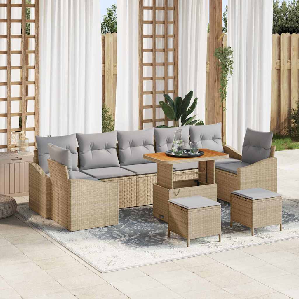Tuinbankenset met kussen 10 pcs Beige poly rattan is nu te koop bij PeponiXL, paradijselijk wonen!