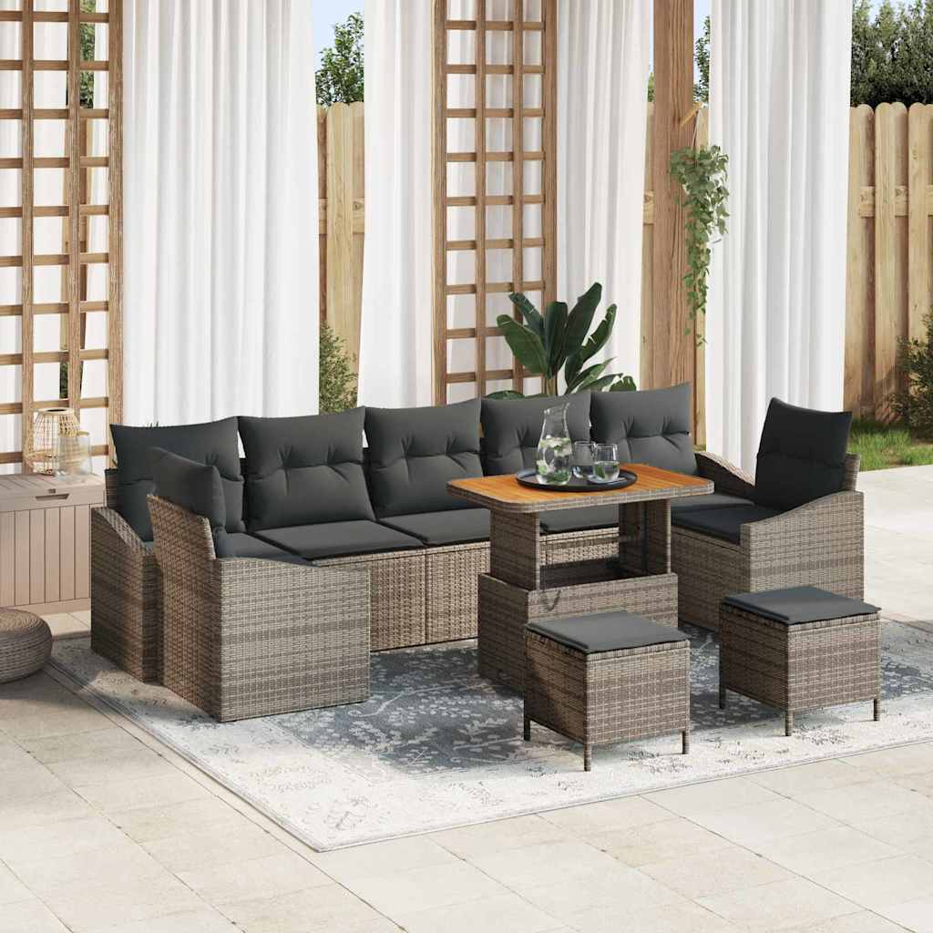 Tuinbankenset met kussen 10 pcs Grijs poly rattan is nu te koop bij PeponiXL, paradijselijk wonen!