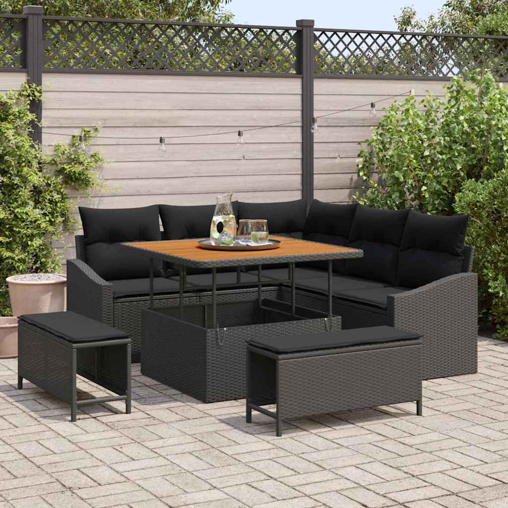 Tuinbankenset met kussen 8 pcs Zwart poly rattan is nu te koop bij PeponiXL, paradijselijk wonen!