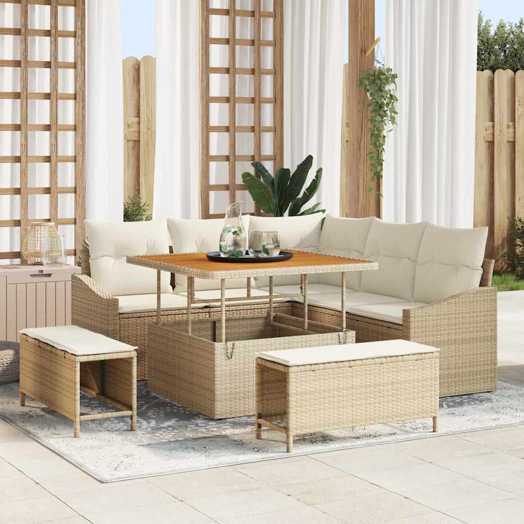 Tuinbankenset met kussen 8 pcs Beige poly rattan is nu te koop bij PeponiXL, paradijselijk wonen!