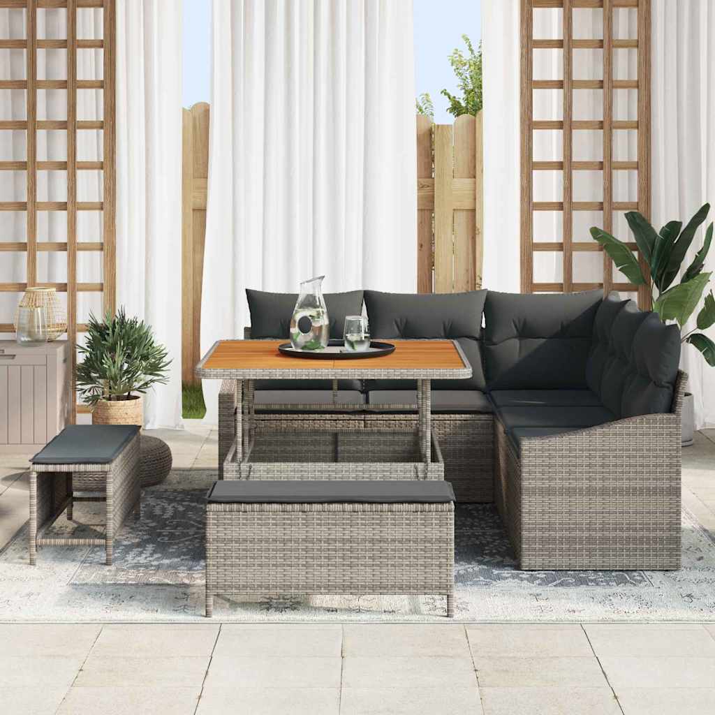 Tuinbankenset met kussen 8 pcs Grijs poly rattan is nu te koop bij PeponiXL, paradijselijk wonen!