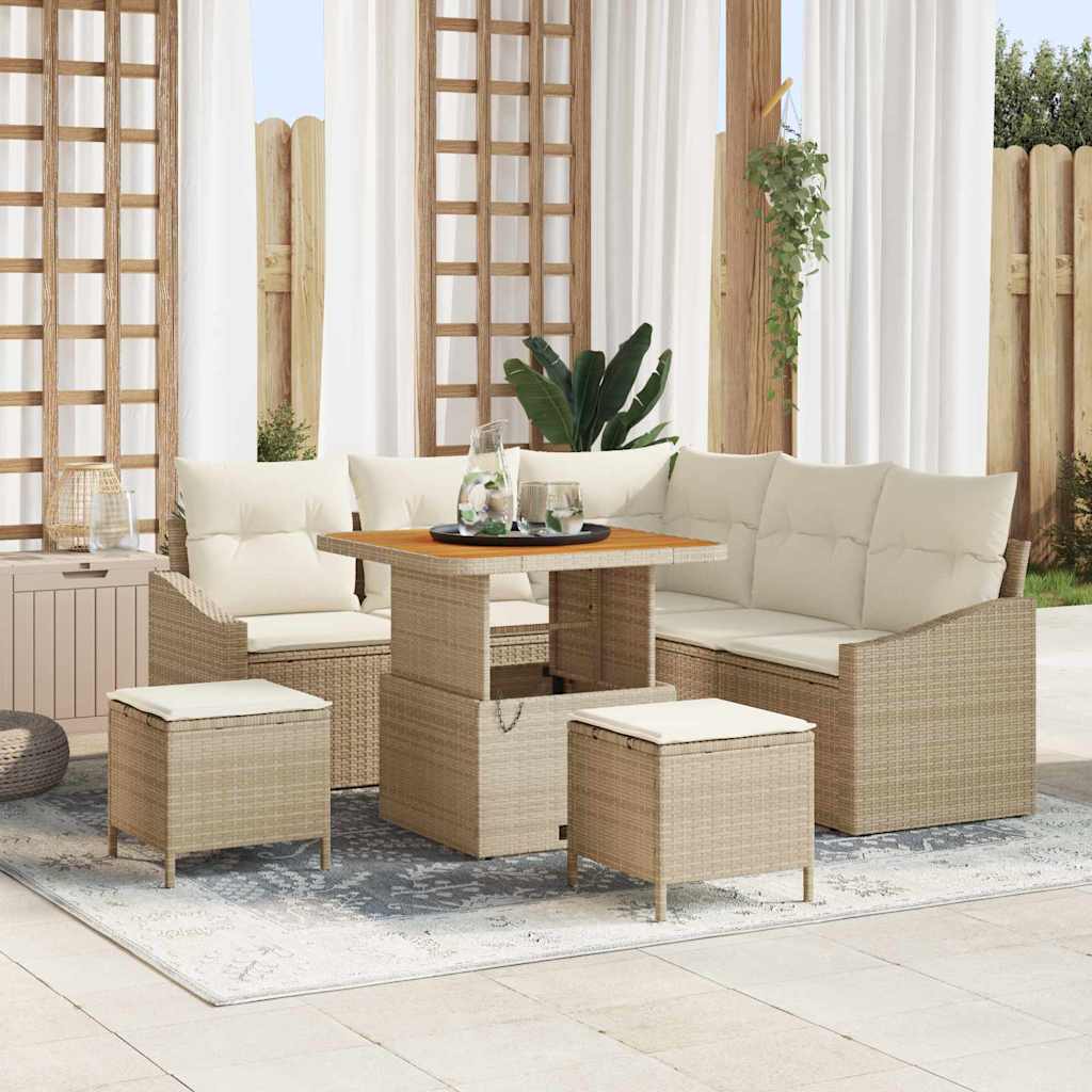 Tuinbankenset met kussen 8 pcs Beige poly rattan is nu te koop bij PeponiXL, paradijselijk wonen!