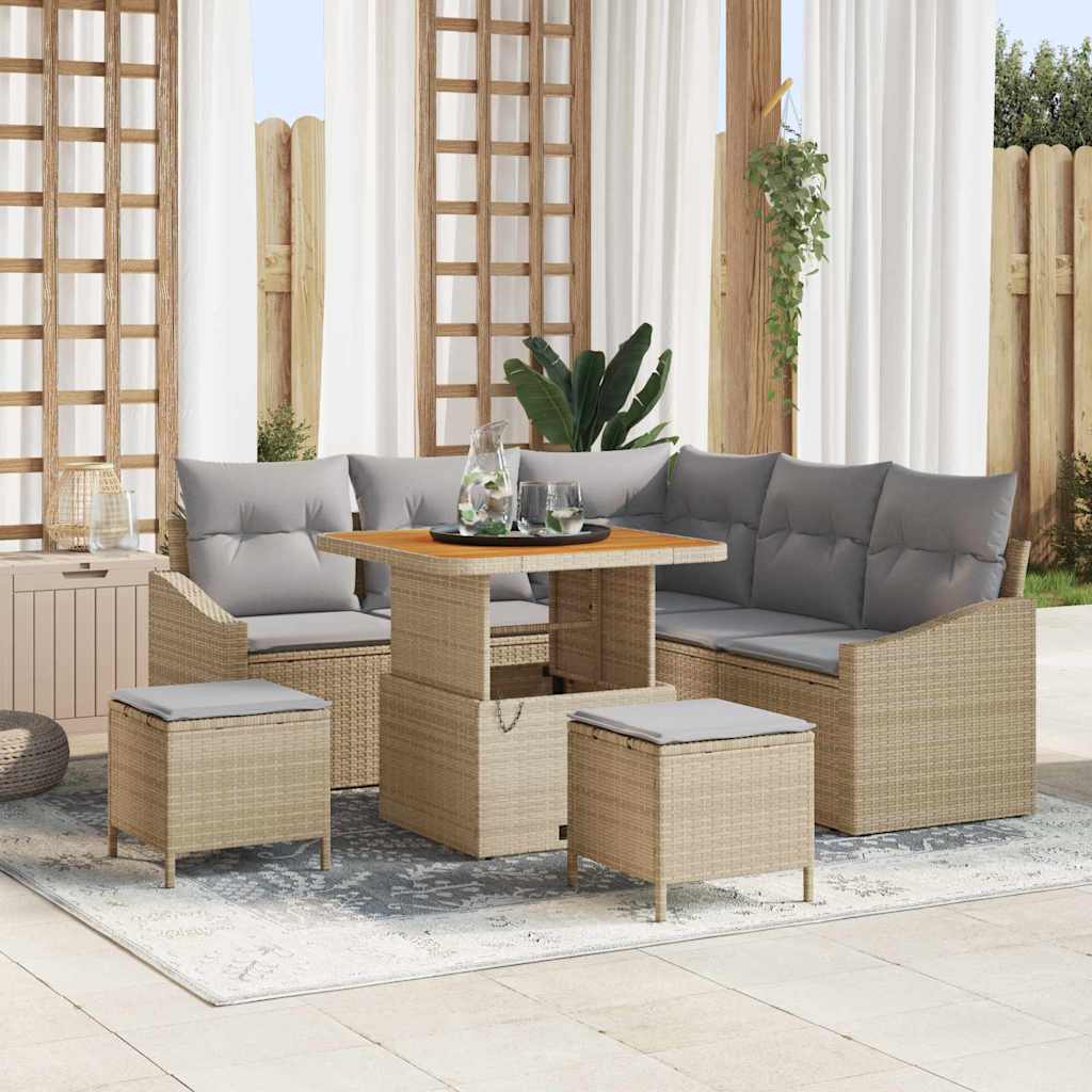 Tuinbankenset met kussen 8 pcs Beige poly rattan