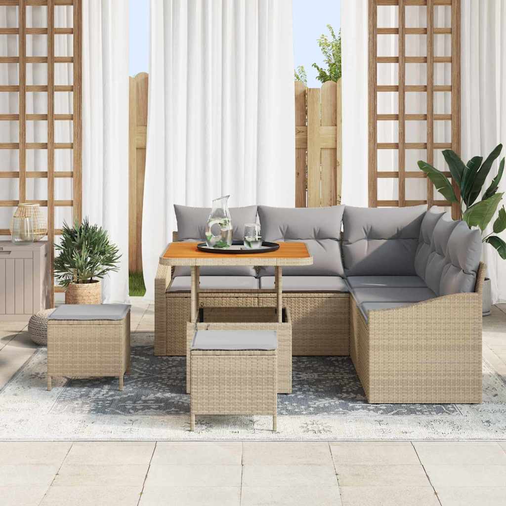 Tuinbankenset met kussen 8 pcs Beige poly rattan