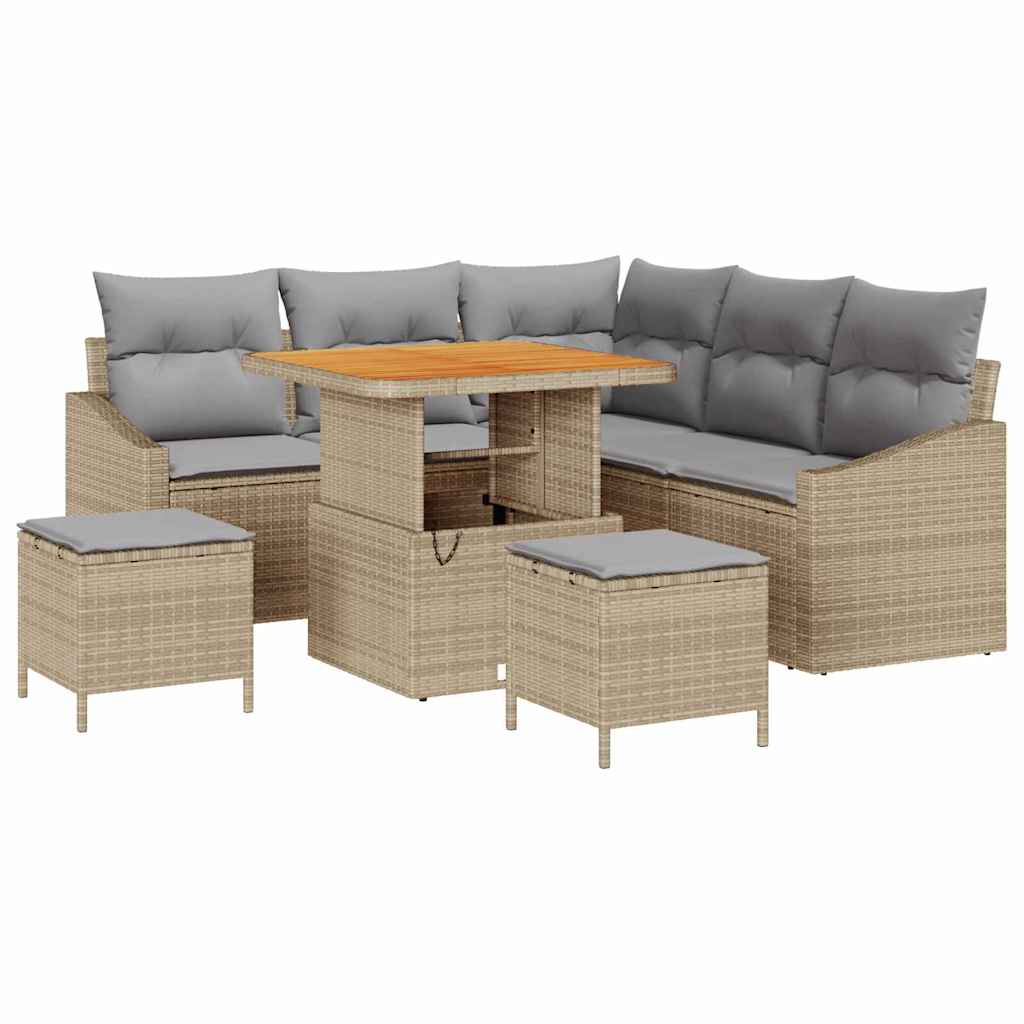 Tuinbankenset met kussen 8 pcs Beige poly rattan