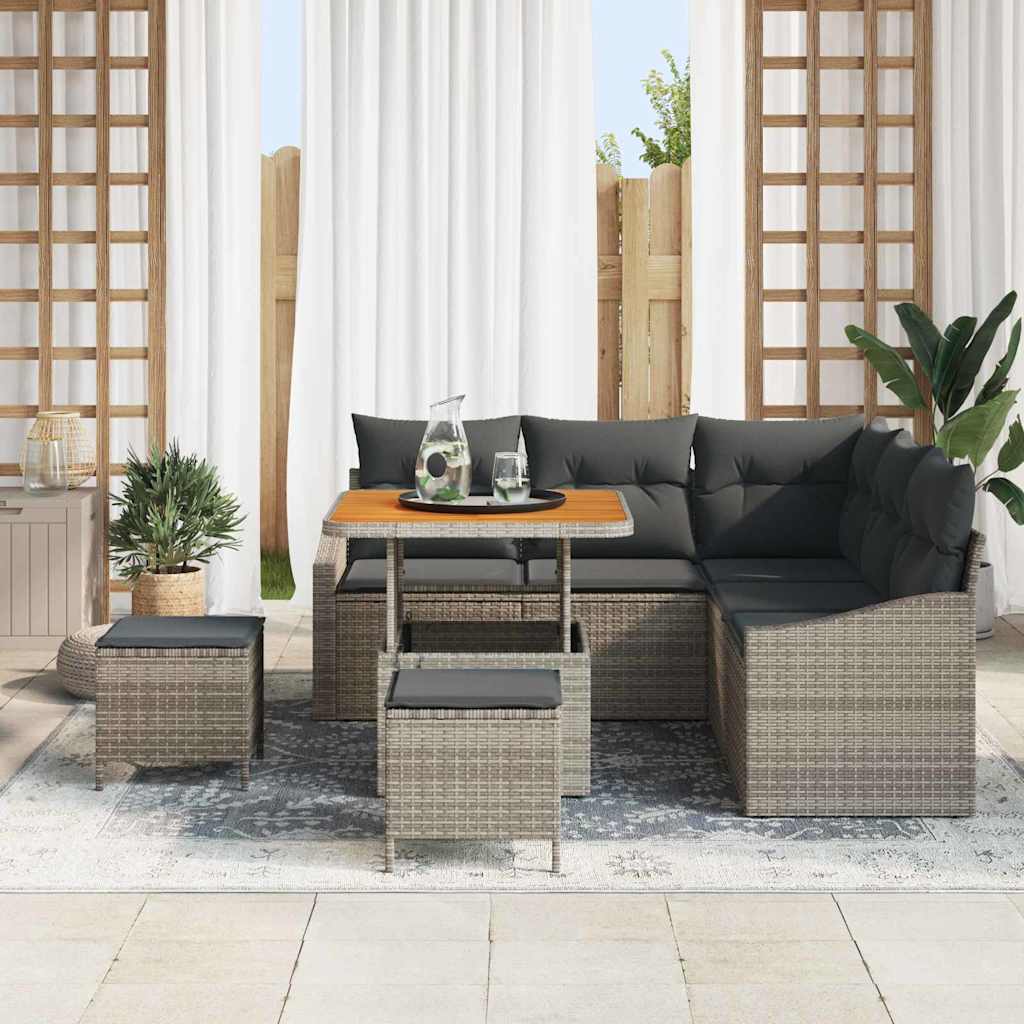 Tuinbankenset met kussen 8 pcs Grijs poly rattan is nu te koop bij PeponiXL, paradijselijk wonen!