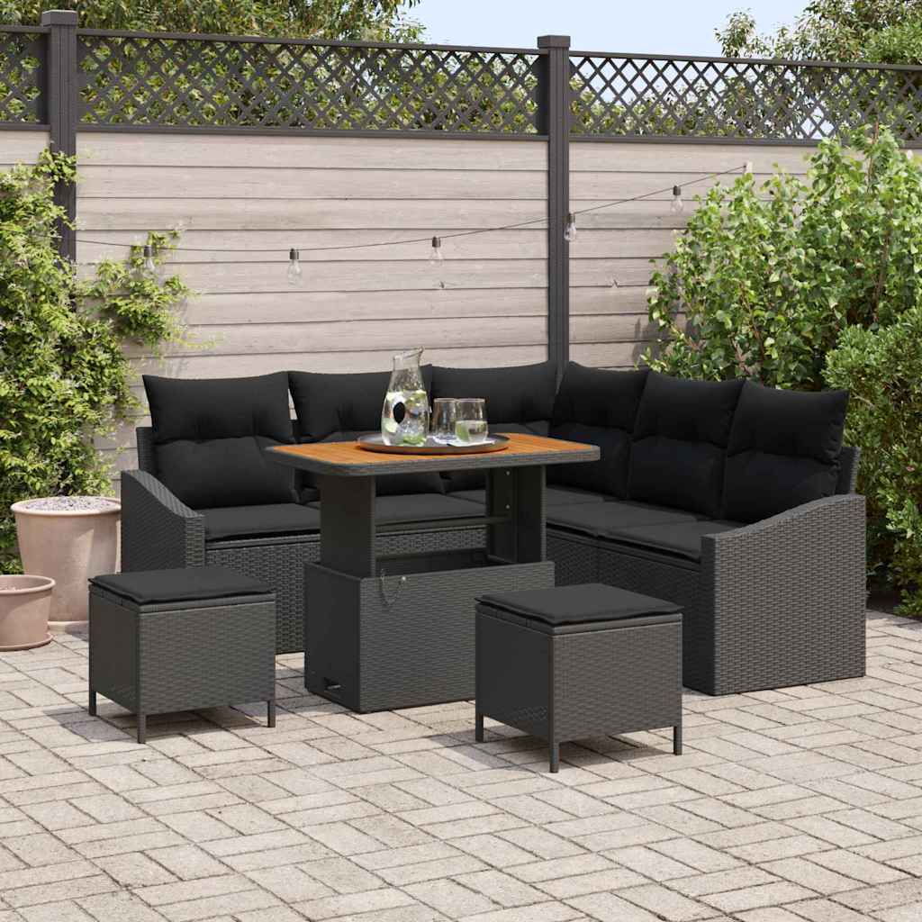 Tuinbankenset met kussen 8 pcs Zwart poly rattan is nu te koop bij PeponiXL, paradijselijk wonen!