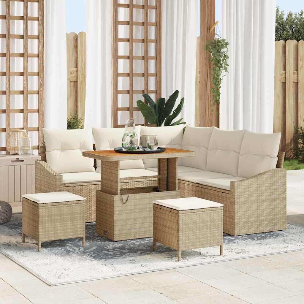 Tuinbankenset met kussen 8 pcs Beige poly rattan is nu te koop bij PeponiXL, paradijselijk wonen!