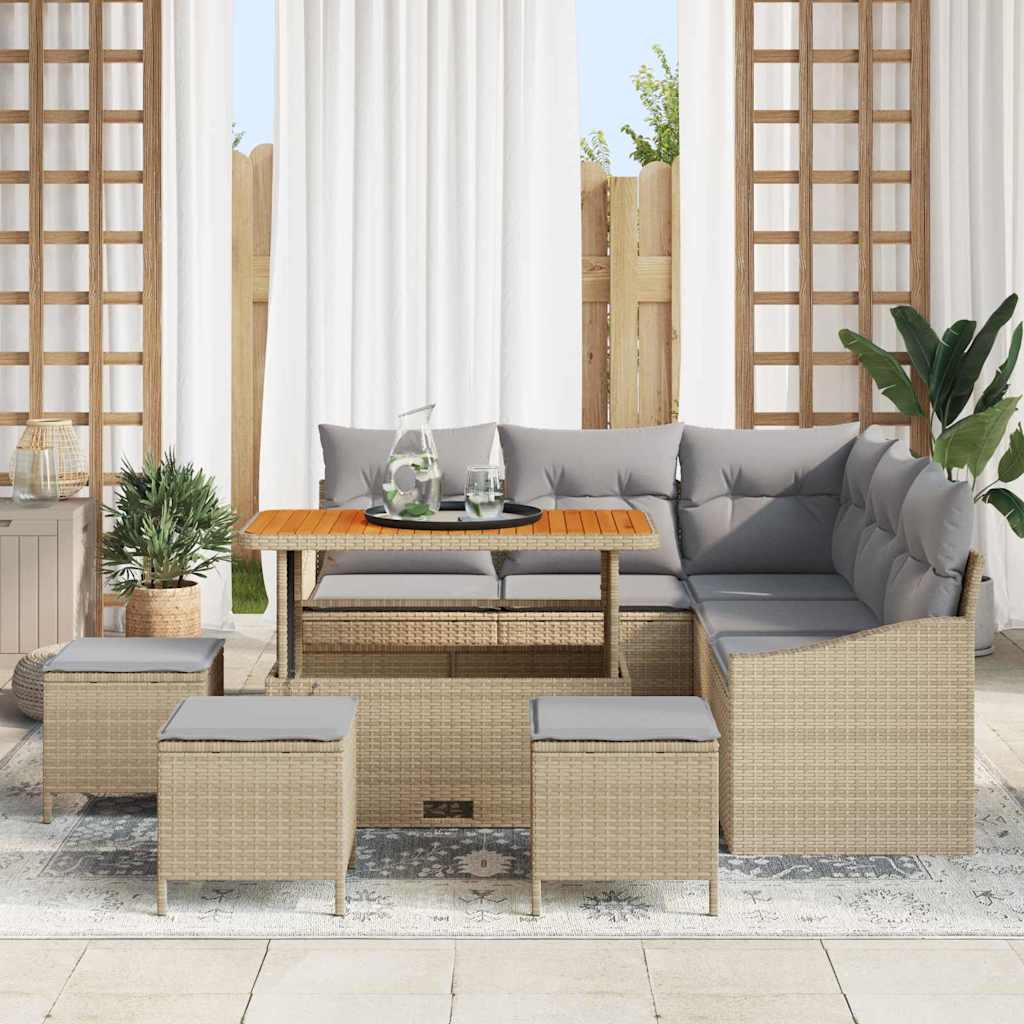 Tuinbankenset met kussen 9 pcs Beige poly rattan is nu te koop bij PeponiXL, paradijselijk wonen!