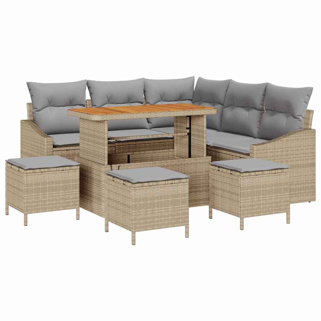 Tuinbankenset met kussen 9 pcs Beige poly rattan is nu te koop bij PeponiXL, paradijselijk wonen!