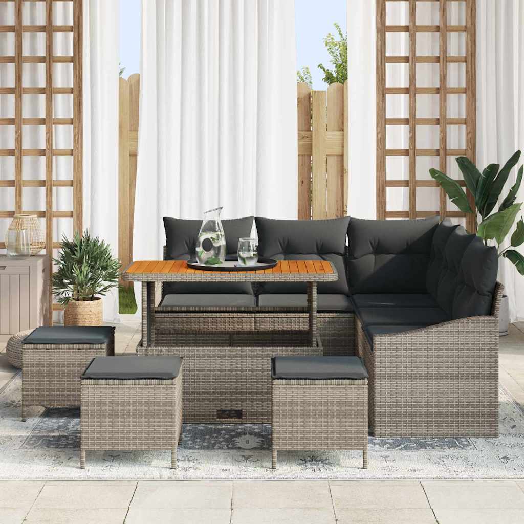 Tuinbankenset met kussen 9 pcs Grijs poly rattan is nu te koop bij PeponiXL, paradijselijk wonen!