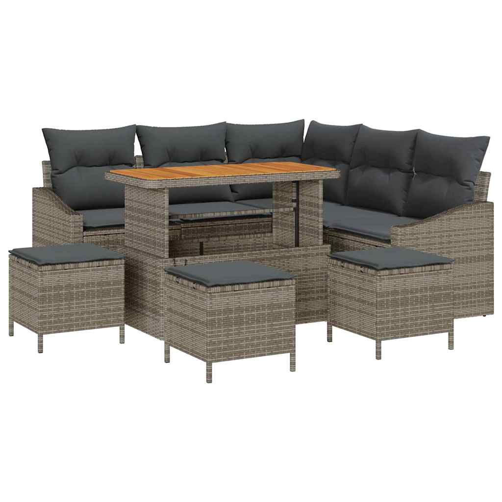 Tuinbankenset met kussen 9 pcs Grijs poly rattan is nu te koop bij PeponiXL, paradijselijk wonen!