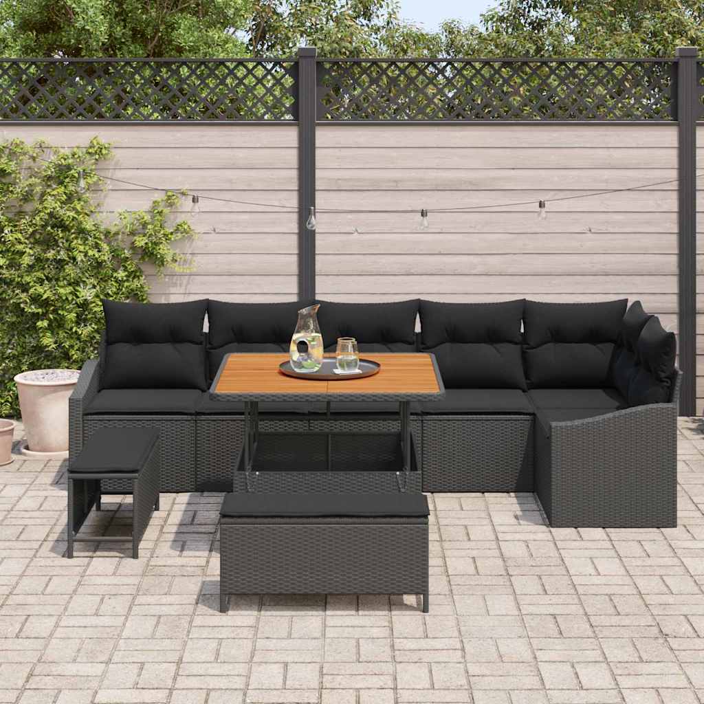 Tuinbankenset met kussen 9 pcs Zwart poly rattan is nu te koop bij PeponiXL, paradijselijk wonen!