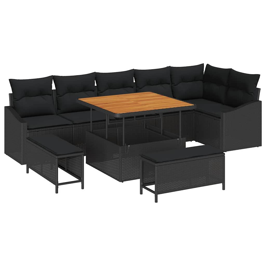 Tuinbankenset met kussen 9 pcs Zwart poly rattan is nu te koop bij PeponiXL, paradijselijk wonen!