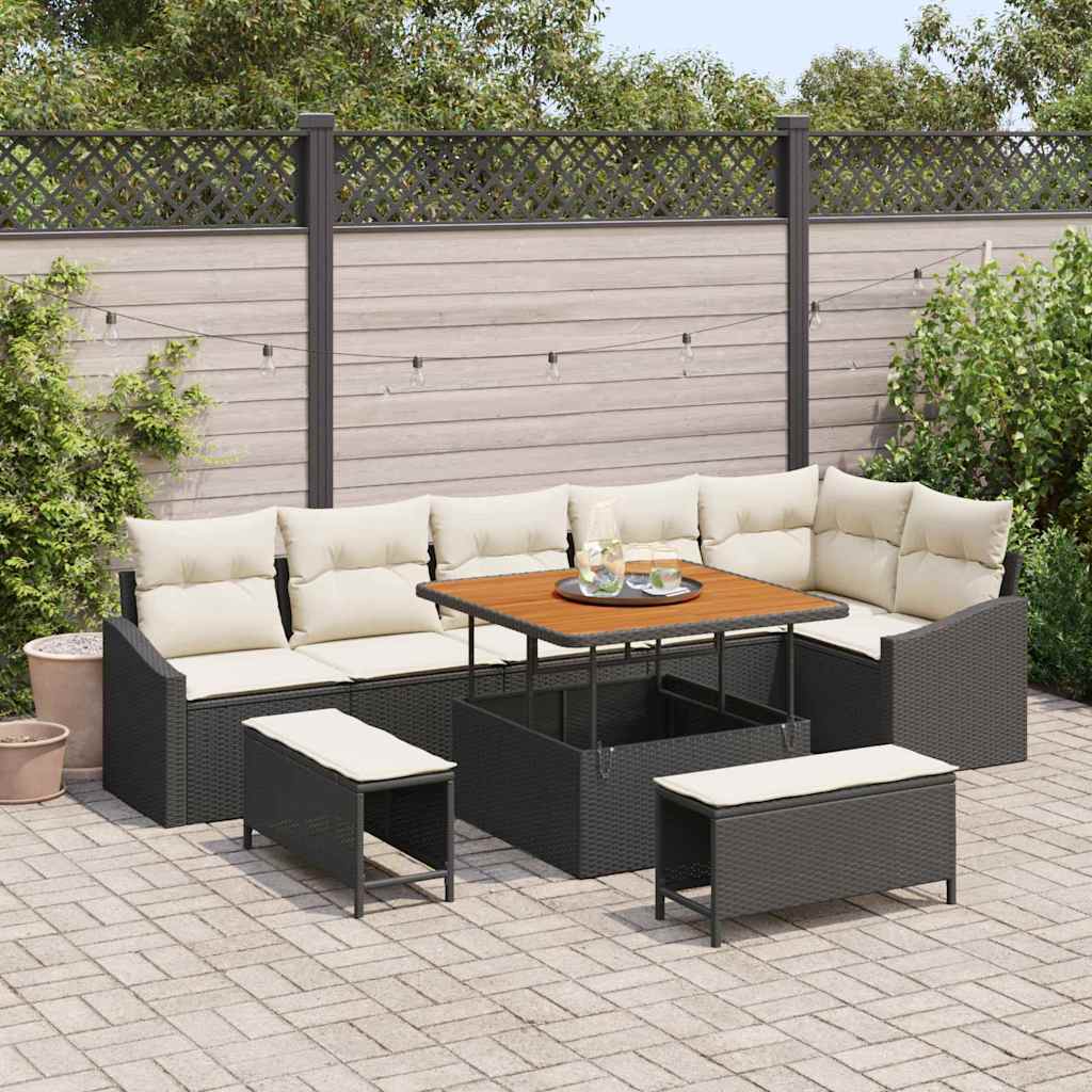 Tuinbankenset met kussen 9 pcs Zwart poly rattan is nu te koop bij PeponiXL, paradijselijk wonen!