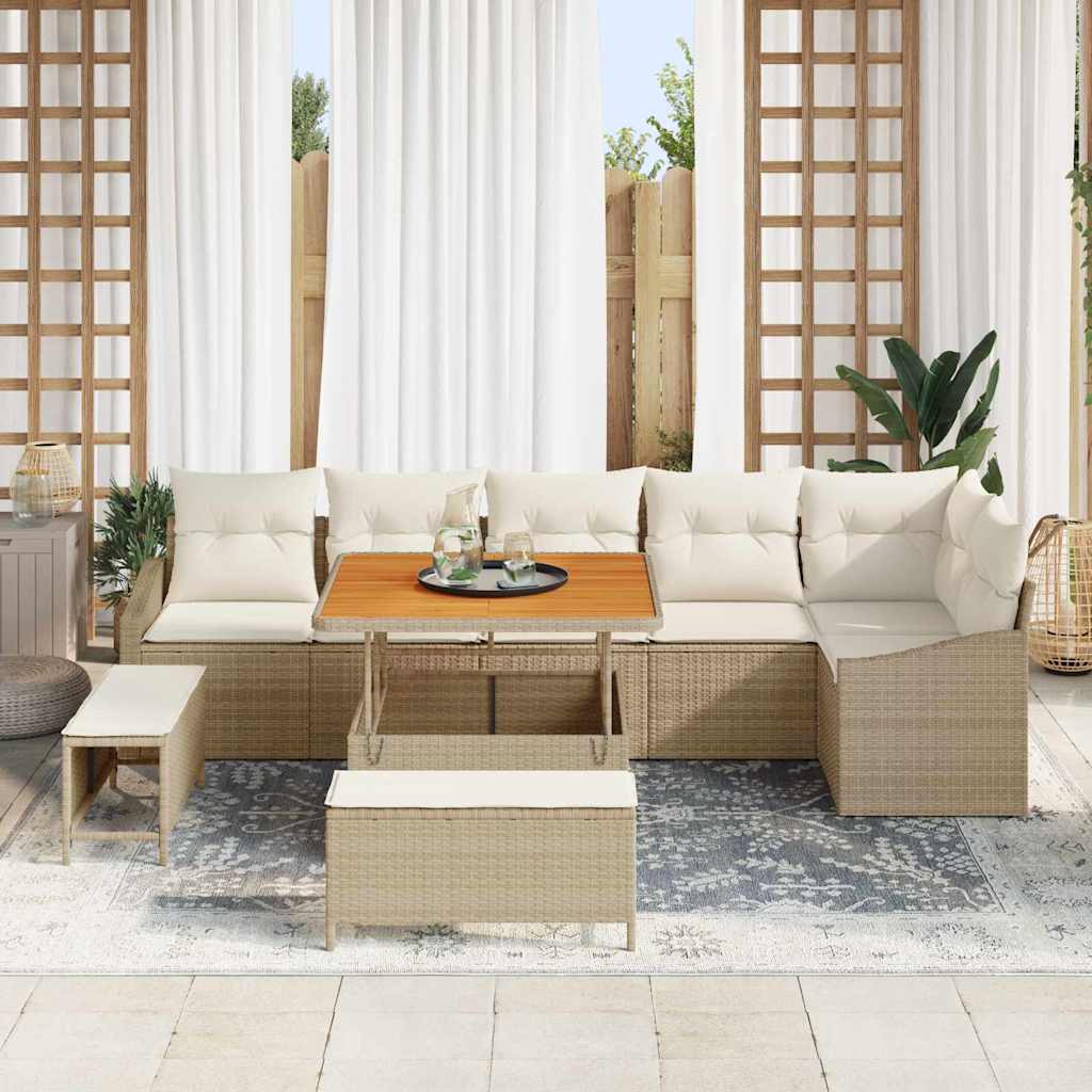 Tuinbankenset met kussen 9 pcs Beige poly rattan is nu te koop bij PeponiXL, paradijselijk wonen!