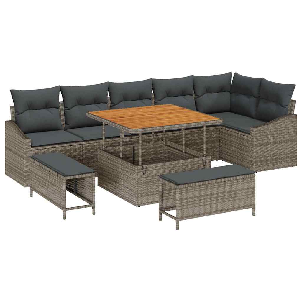 Tuinbankenset met kussen 9 pcs Grijs poly rattan is nu te koop bij PeponiXL, paradijselijk wonen!