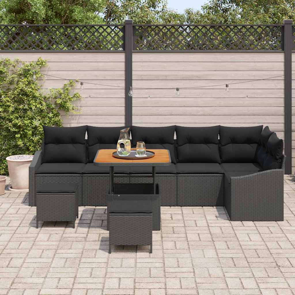 Tuinbankenset met kussen 9 pcs Zwart poly rattan is nu te koop bij PeponiXL, paradijselijk wonen!