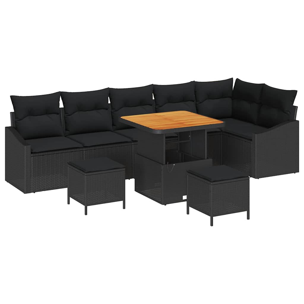 Tuinbankenset met kussen 9 pcs Zwart poly rattan is nu te koop bij PeponiXL, paradijselijk wonen!