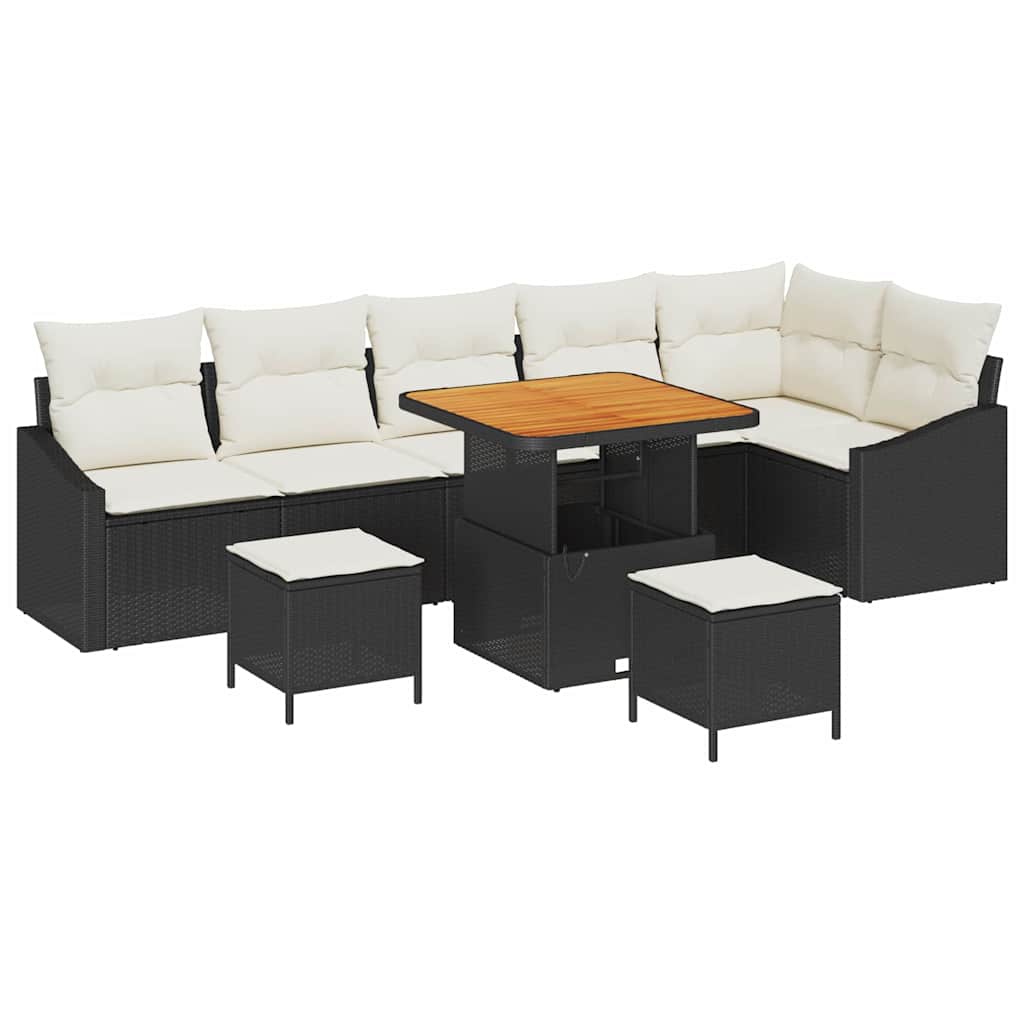 Tuinbankenset met kussen 9 pcs Zwart poly rattan is nu te koop bij PeponiXL, paradijselijk wonen!