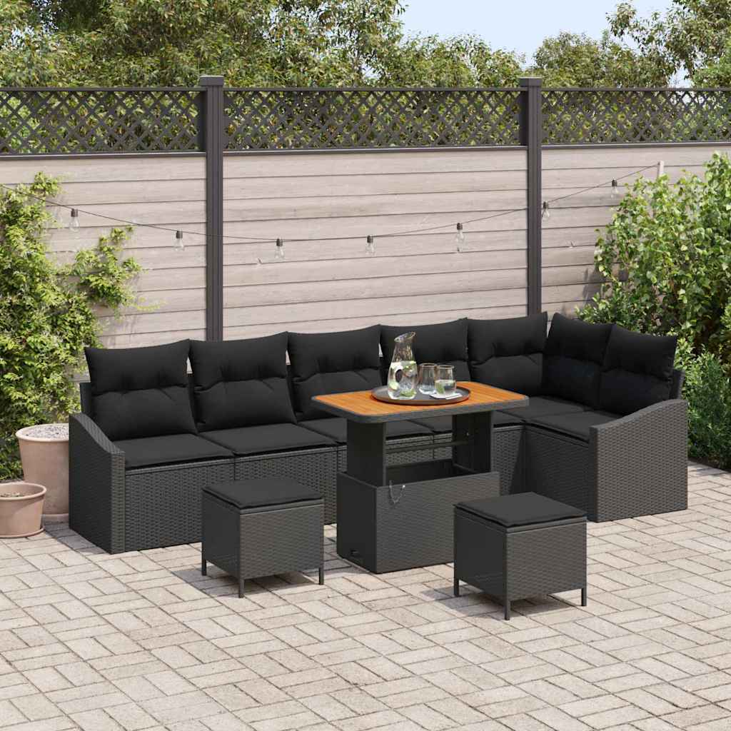 Tuinbankenset met kussen 9 pcs Zwart poly rattan is nu te koop bij PeponiXL, paradijselijk wonen!