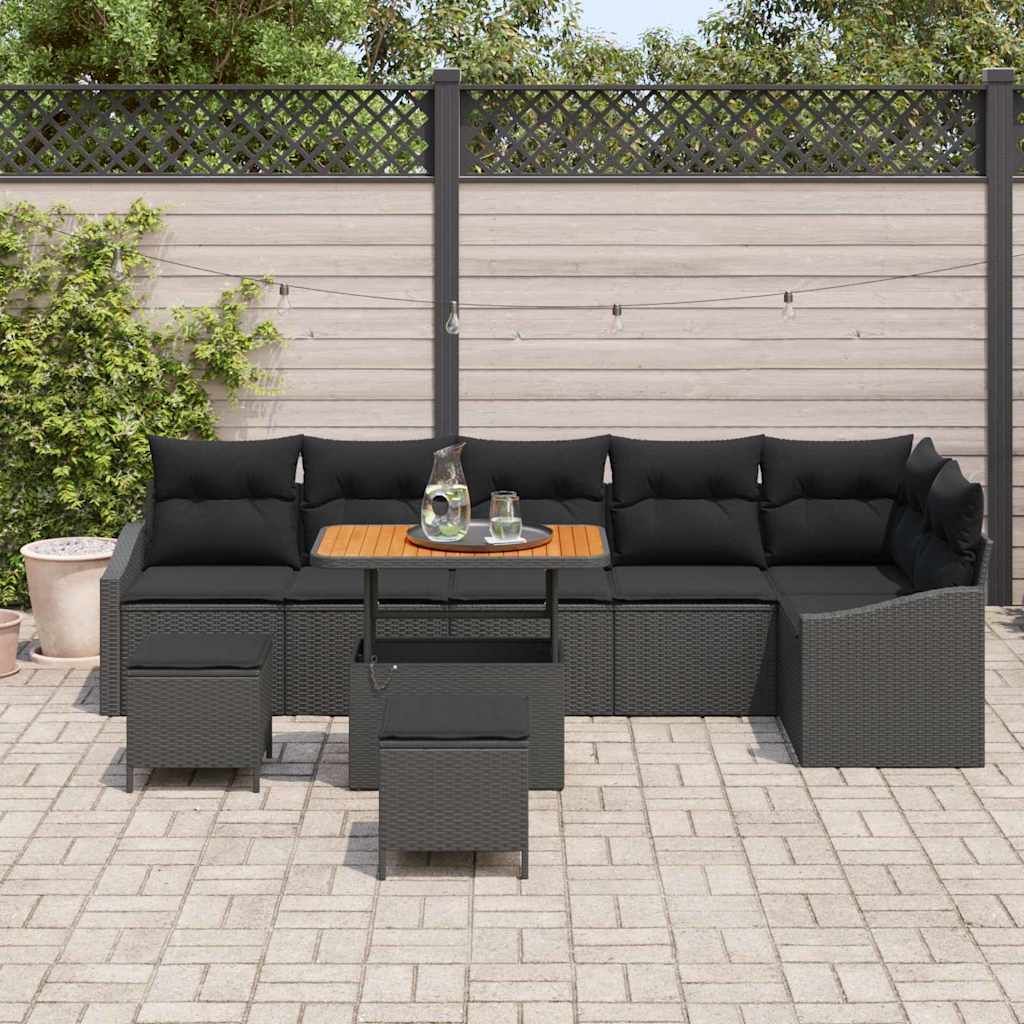 Tuinbankenset met kussen 9 pcs Zwart poly rattan is nu te koop bij PeponiXL, paradijselijk wonen!