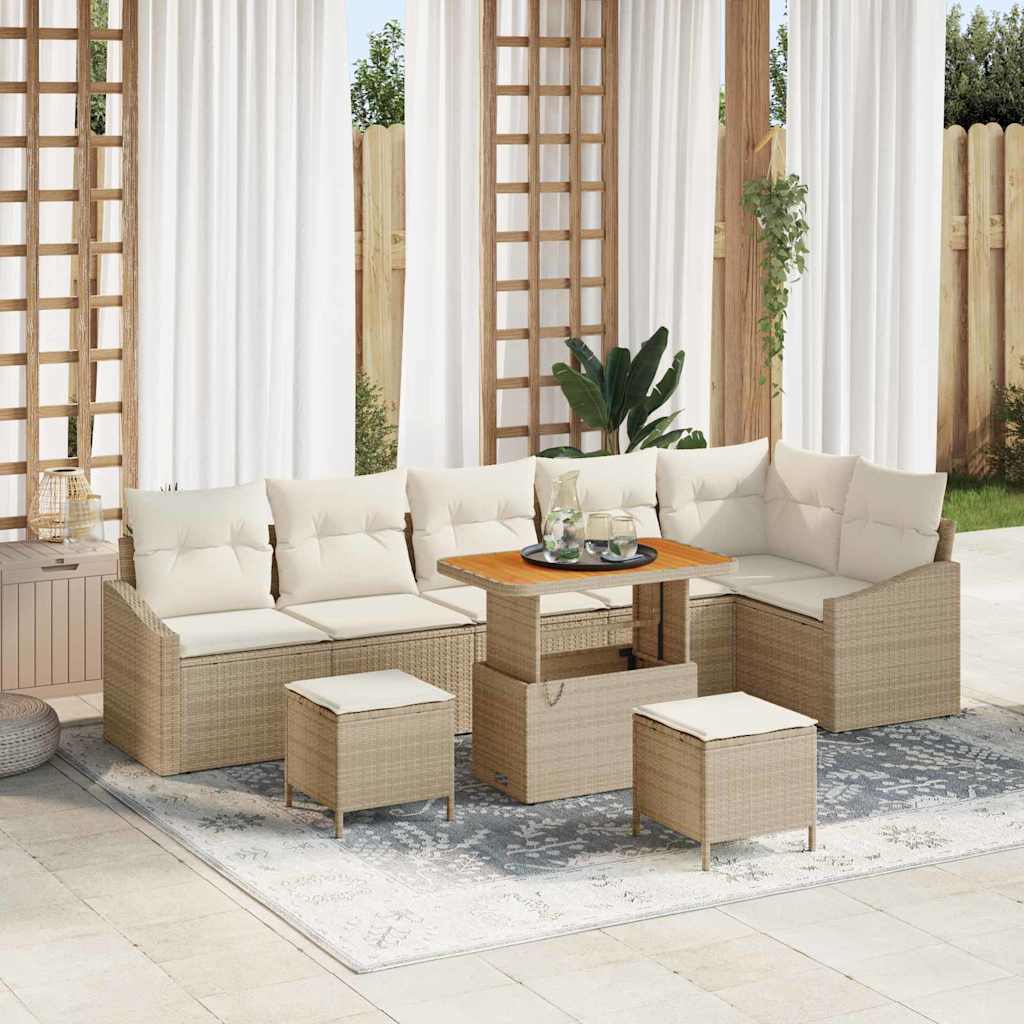 Tuinbankenset met kussen 9 pcs Beige poly rattan is nu te koop bij PeponiXL, paradijselijk wonen!
