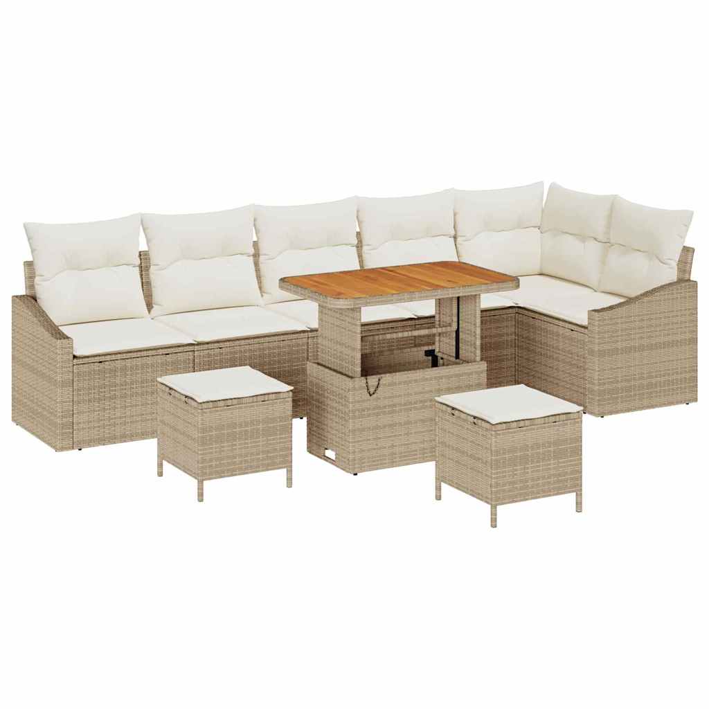 Tuinbankenset met kussen 9 pcs Beige poly rattan is nu te koop bij PeponiXL, paradijselijk wonen!