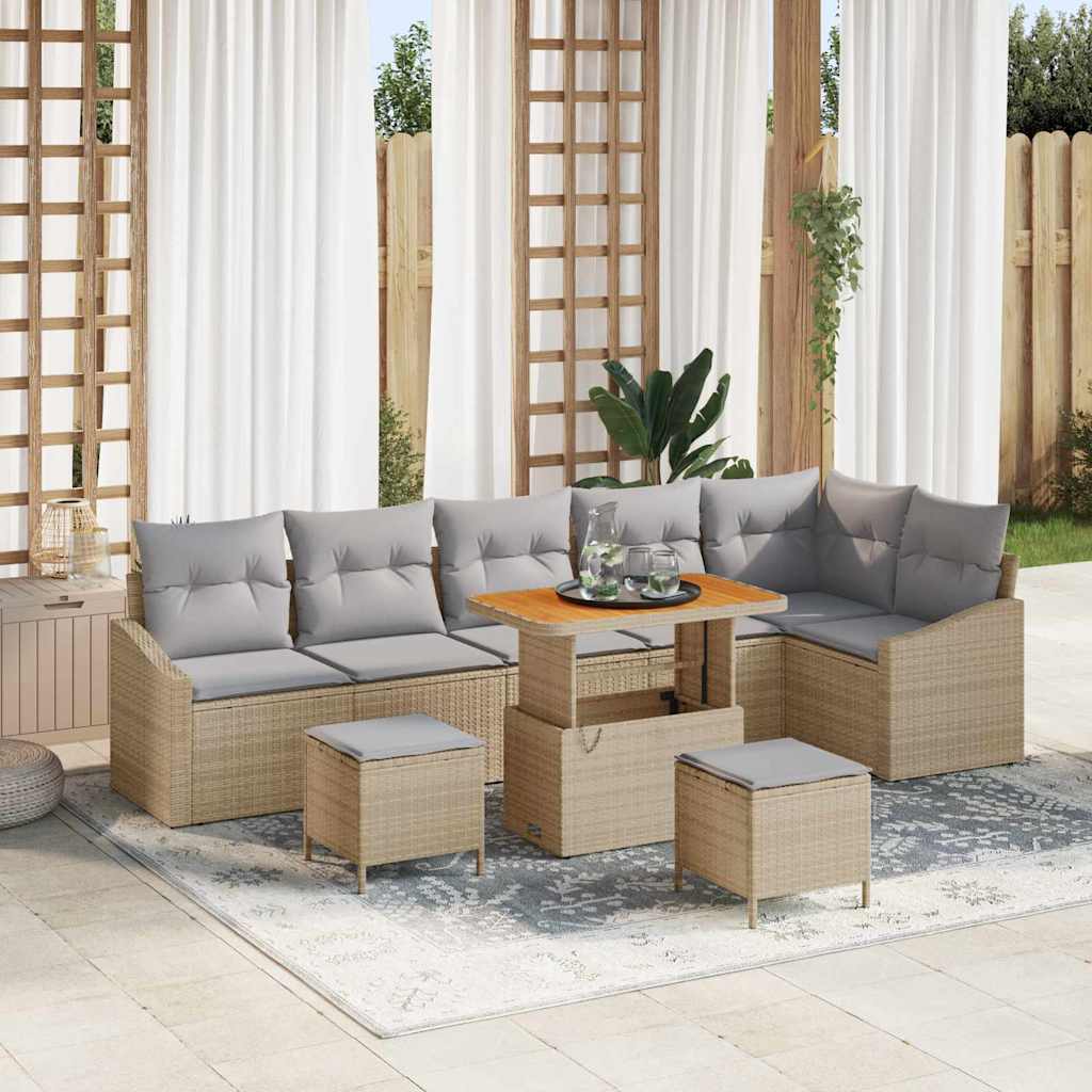 Tuinbankenset met kussen 9 pcs Beige poly rattan is nu te koop bij PeponiXL, paradijselijk wonen!