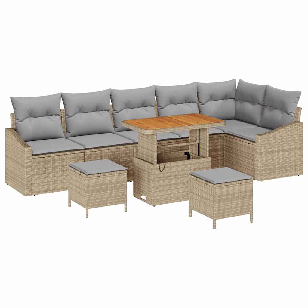 Tuinbankenset met kussen 9 pcs Beige poly rattan is nu te koop bij PeponiXL, paradijselijk wonen!
