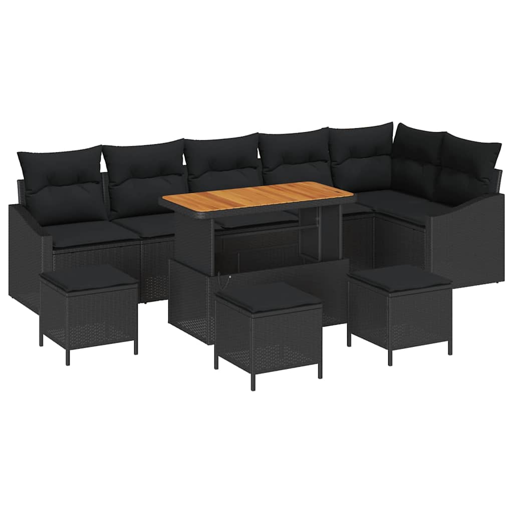 Tuinbankenset met kussen 10 pcs Zwart poly rattan is nu te koop bij PeponiXL, paradijselijk wonen!