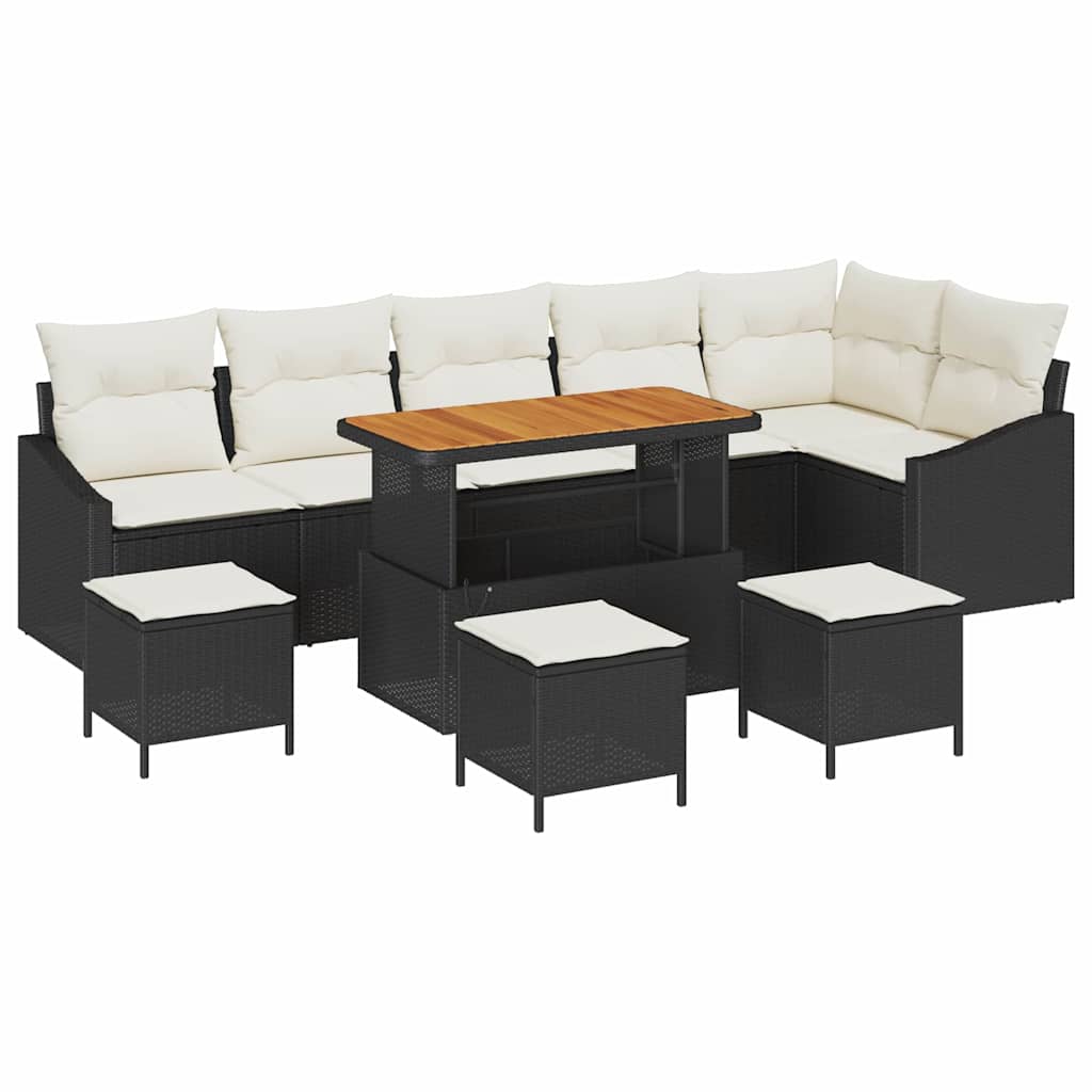Tuinbankenset met kussen 10 pcs Zwart poly rattan is nu te koop bij PeponiXL, paradijselijk wonen!