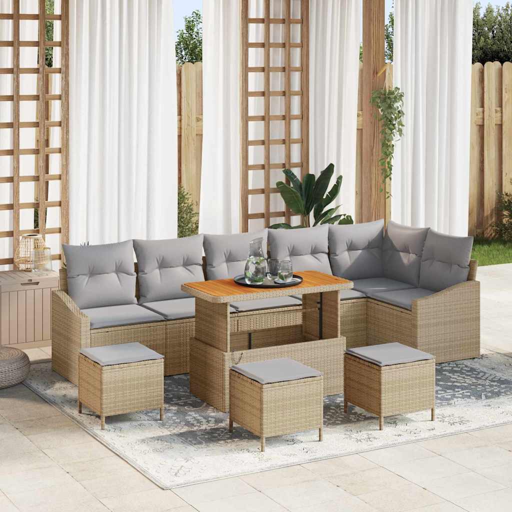 Tuinbankenset met kussen 10 pcs Beige poly rattan is nu te koop bij PeponiXL, paradijselijk wonen!